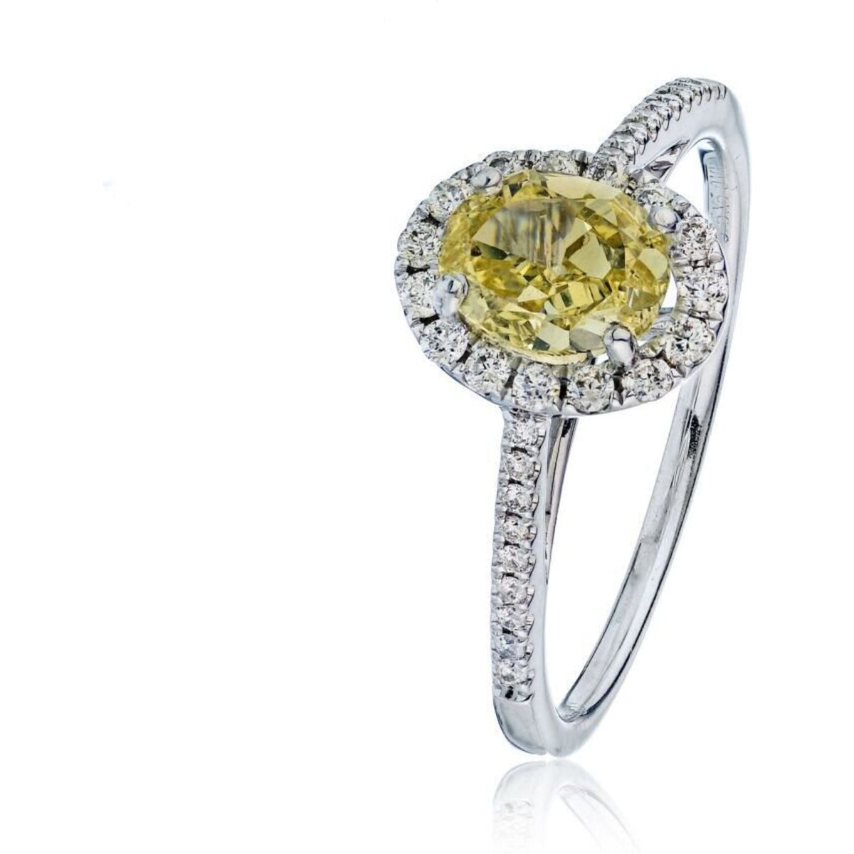 0.90 Carat Oval Diamond Fancy Yellow GIA Ring