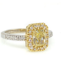 1.27 Carat Radiant Cut Diamond Fancy Yellow GIA Halo Engagement Ring
