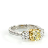 1.45 Carat Fancy Yellow Round Diamond Three Stone Engagement Ring