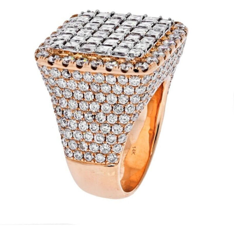 14K Rose Gold 11.25 Carat Mens Diamond Cluster Ring