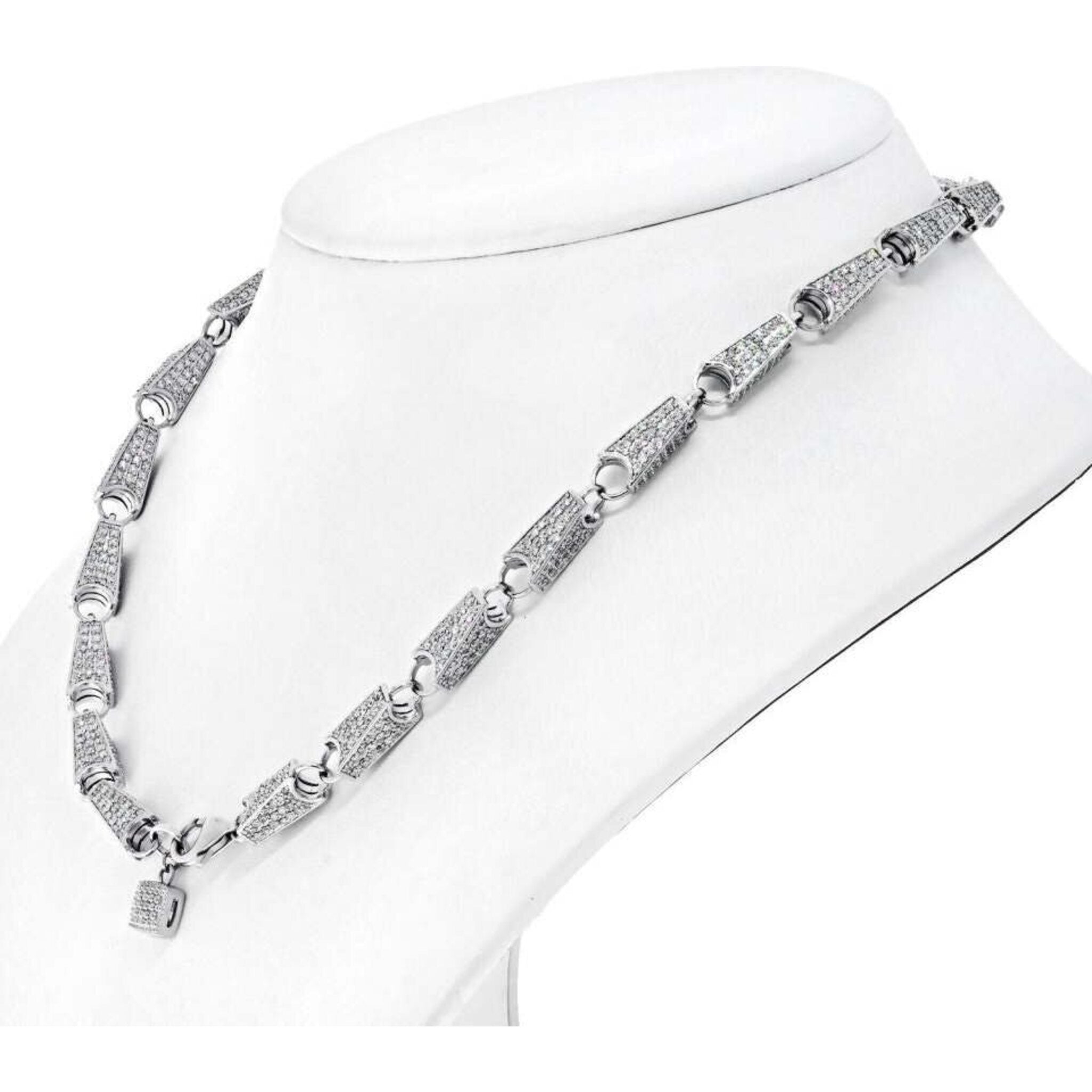 14K White Gold 15.68 Carat Diamond Link Chain Necklace