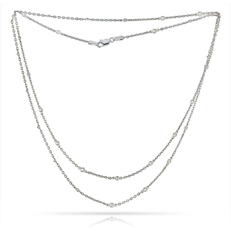 14K White Gold 1.85 Carat Round-Cut Diamonds by the Yard Necklace