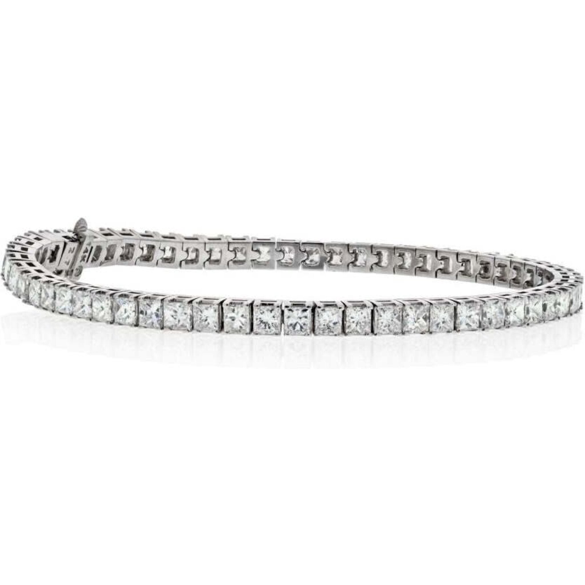 14K White Gold 7.00 Carat Princess Cut Diamond Tennis Bracelet