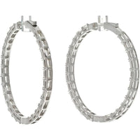 14K White Gold 8 Carat Emerald Cut Diamond Hoop Earrings