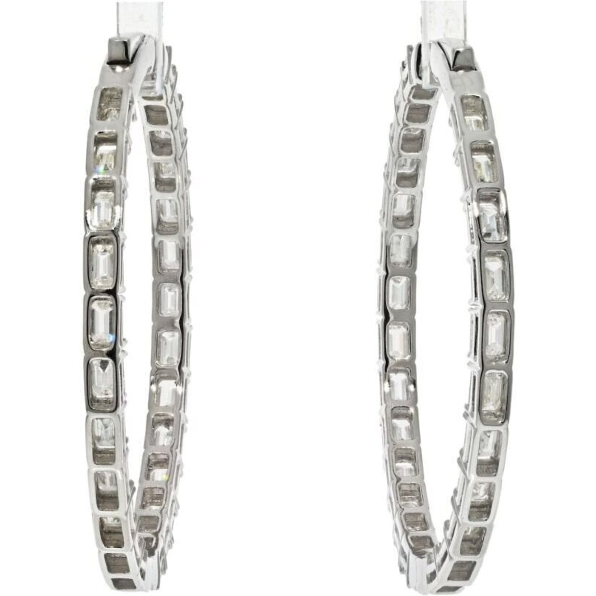 14K White Gold 8 Carat Emerald Cut Diamond Hoop Earrings