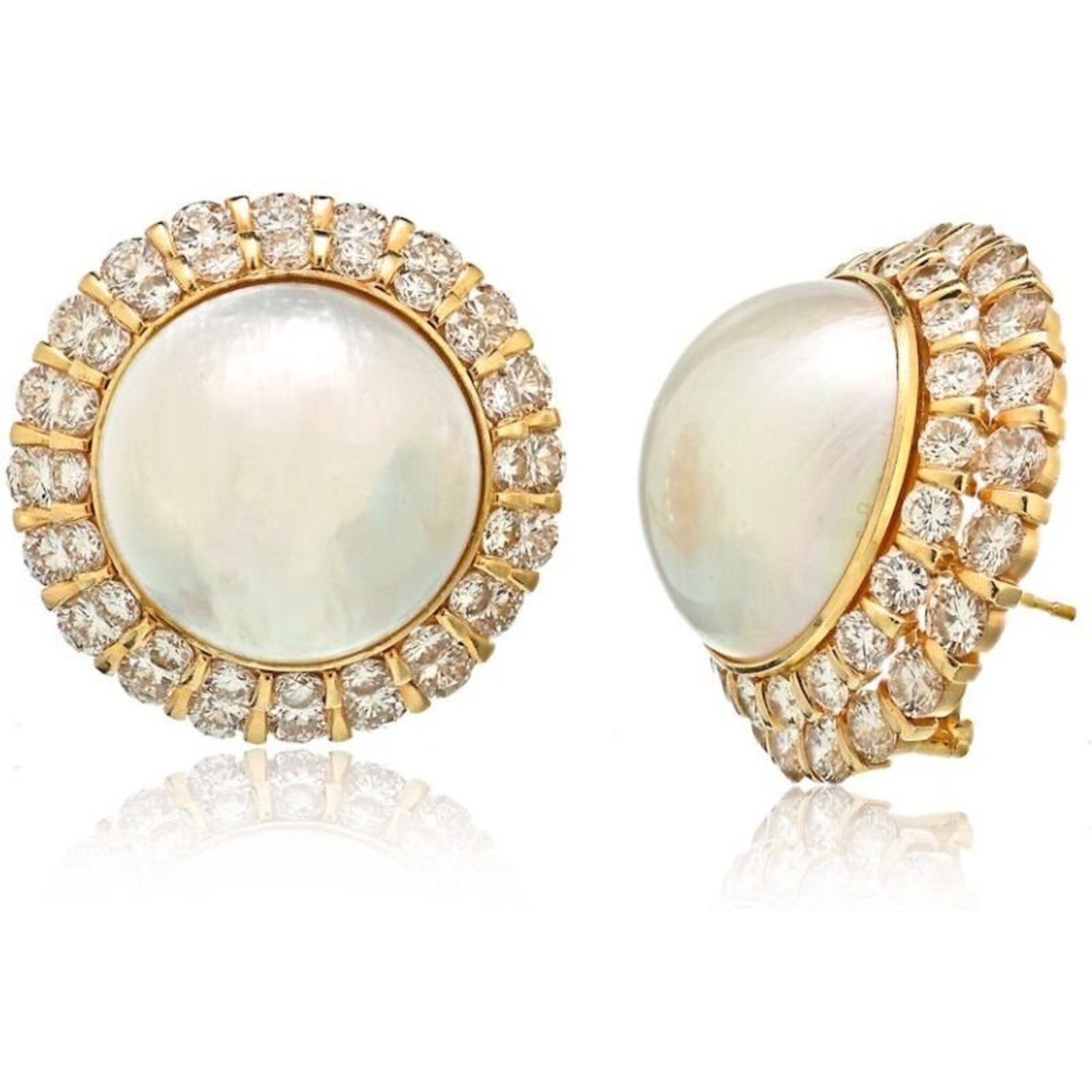 14K Yellow Gold Mabe Pearl and Diamonds Earrings