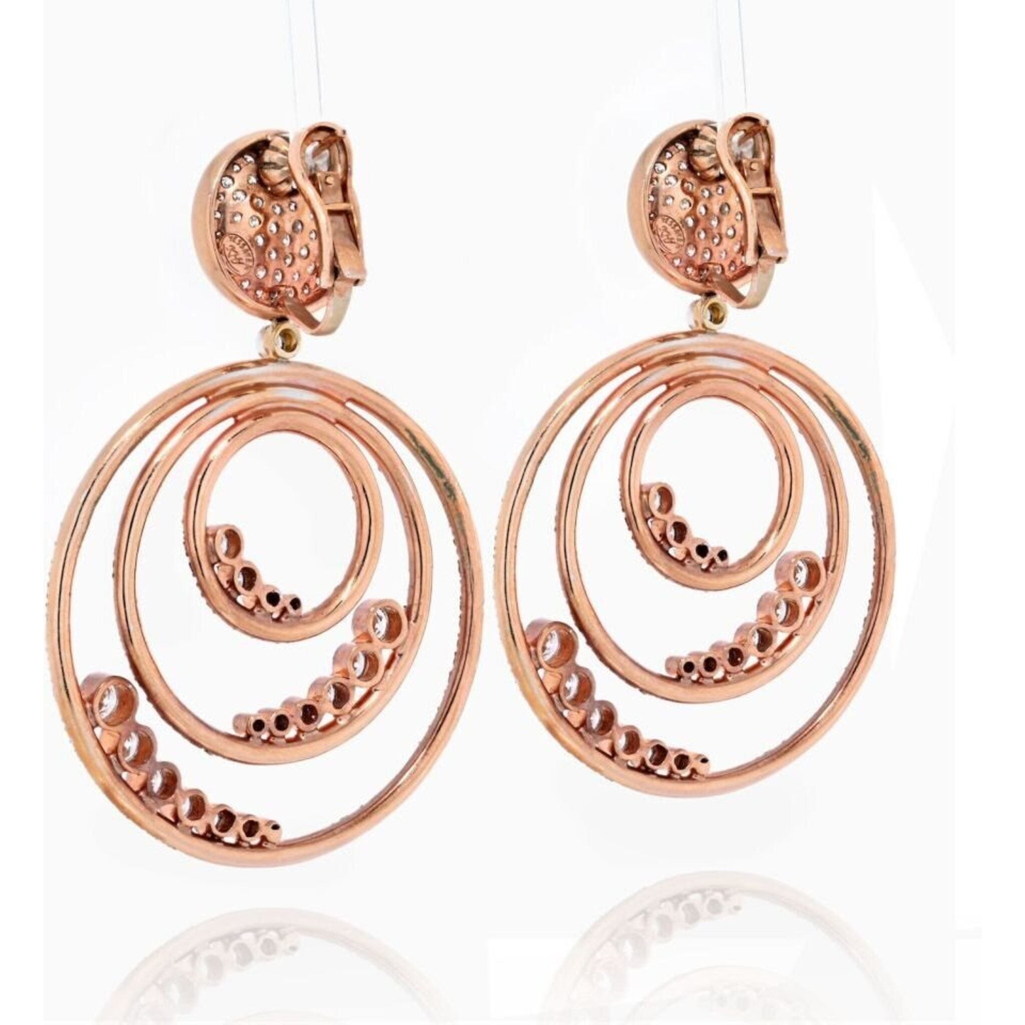 18K Rose Gold Diamond Triple Hoop Earrings