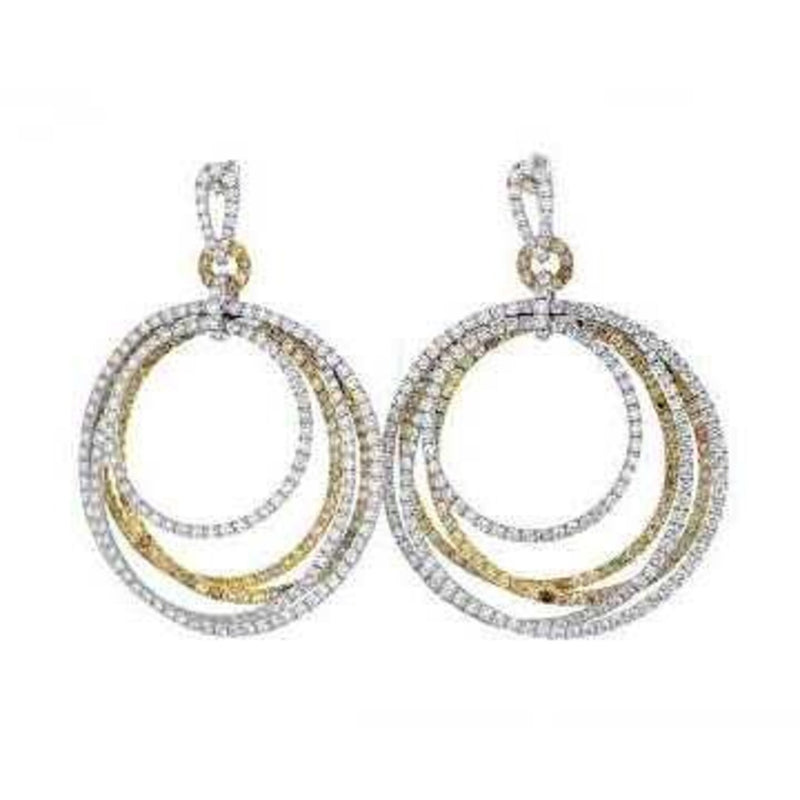 18K Two Tone 24.57 Carat Pave White And Chocolate Diamond Dangling Hoop Earrings