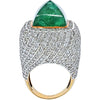 18K Two Tone 38 Carat Sugarloaf Green Emerald And Diamond Cocktail Ring