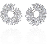 18K White Gold 13 Carats Round Diamond Openwork Hoop Earrings
