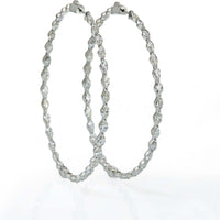 18K White Gold 2.5 inch Diamond Hoop Earrings