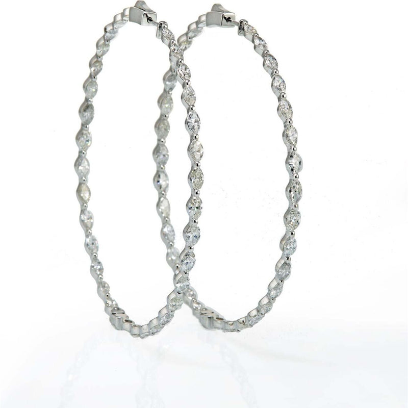 18K White Gold 2.5 inch Diamond Hoop Earrings