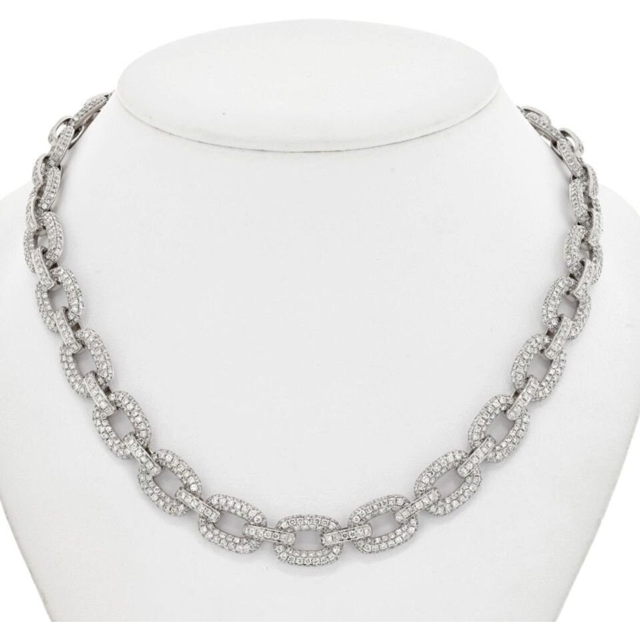 18K White Gold 28.50 Carat Pave Diamond Link Necklace