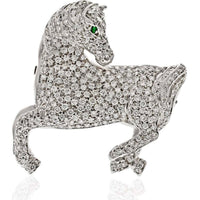 18K White Gold 4.00 Carat Round Diamond Horse Pin Brooch