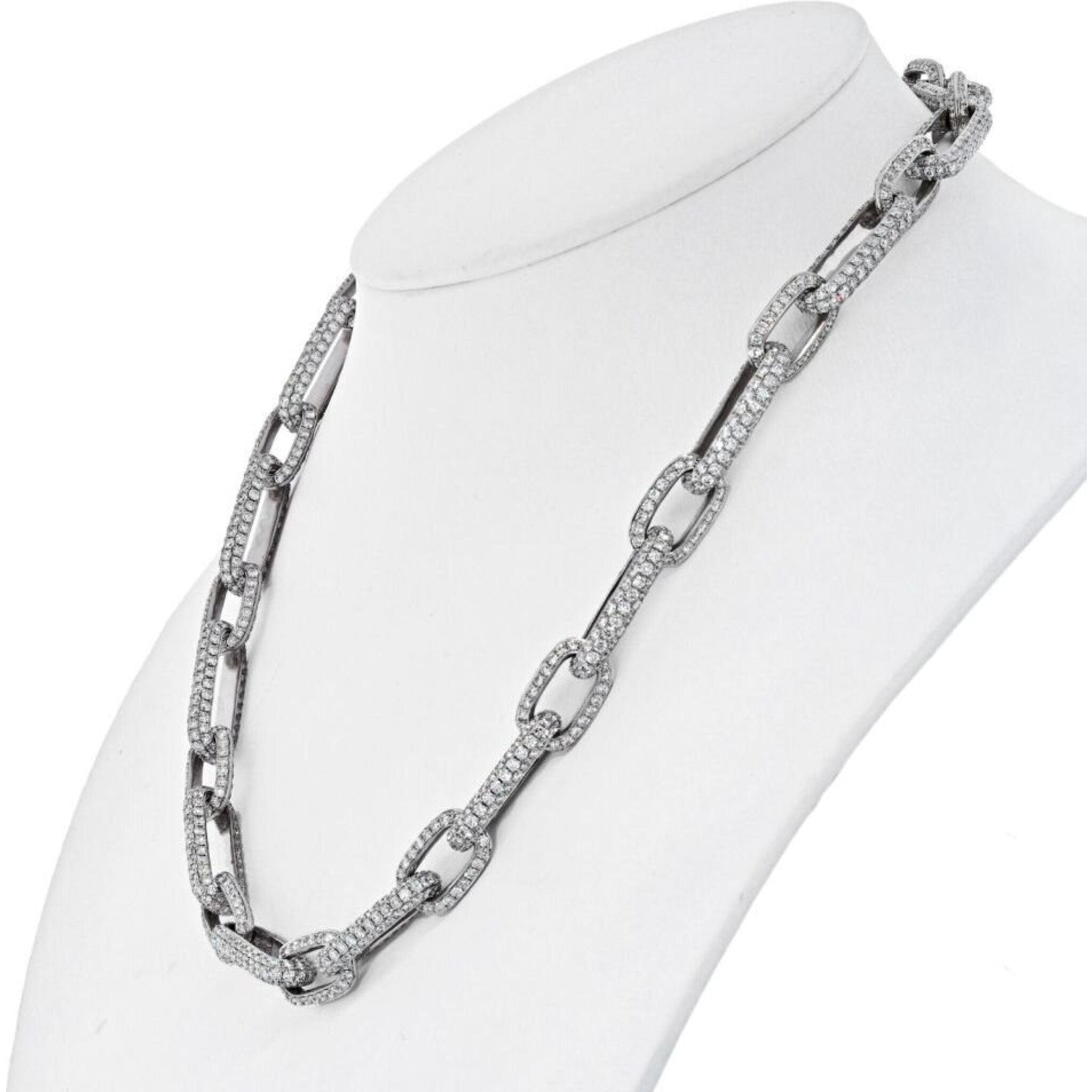 18K White Gold 41 Carat Pave Diamond Link Chain Necklace