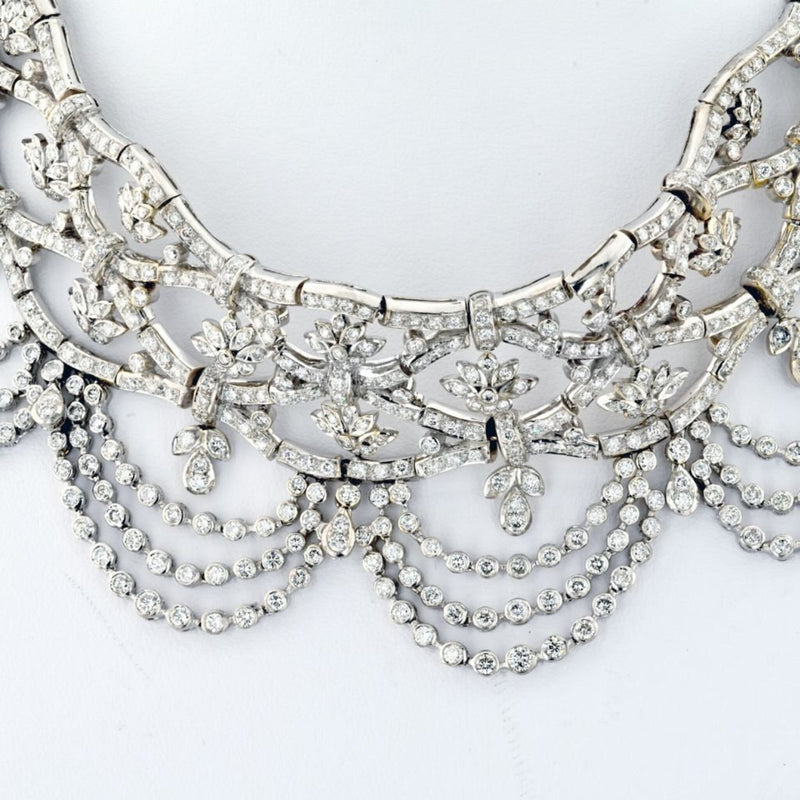 18K White Gold 60 Carat Cleopatra Diamond Bib Necklace