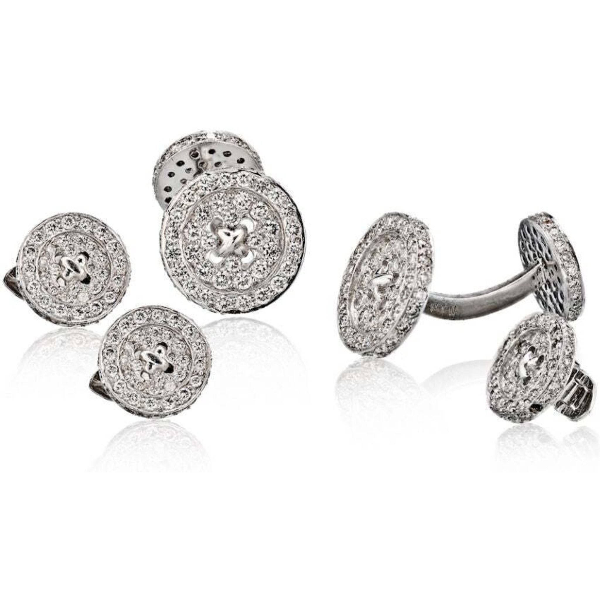 18K White Gold 8.50 Carat Double Sided 'Button' Diamond Stud Cuff Links