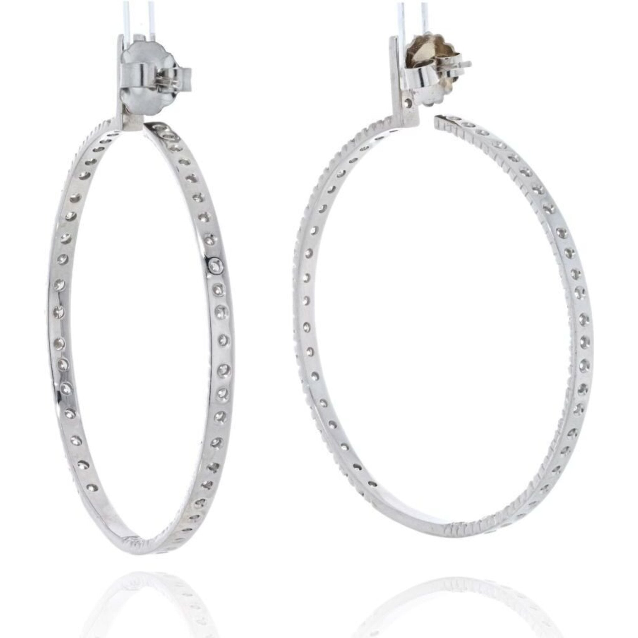 18K White Gold 9.25 Carats 2 Inch Hoop Diamond Earrings
