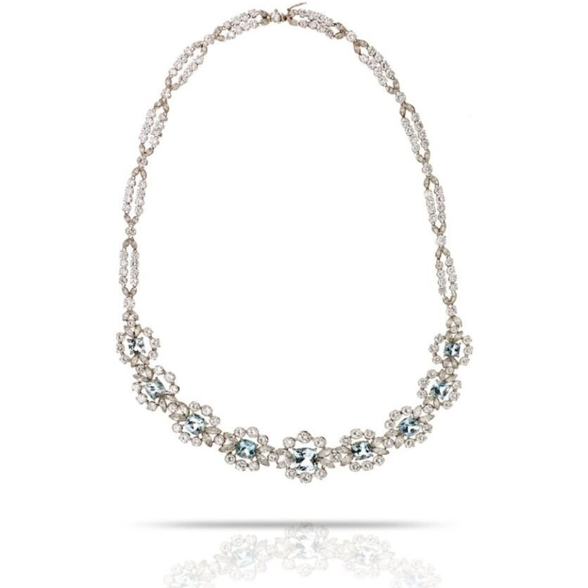 18K White Gold Aquamarine & Diamond approx 35.00 Carat Total Weight Necklace