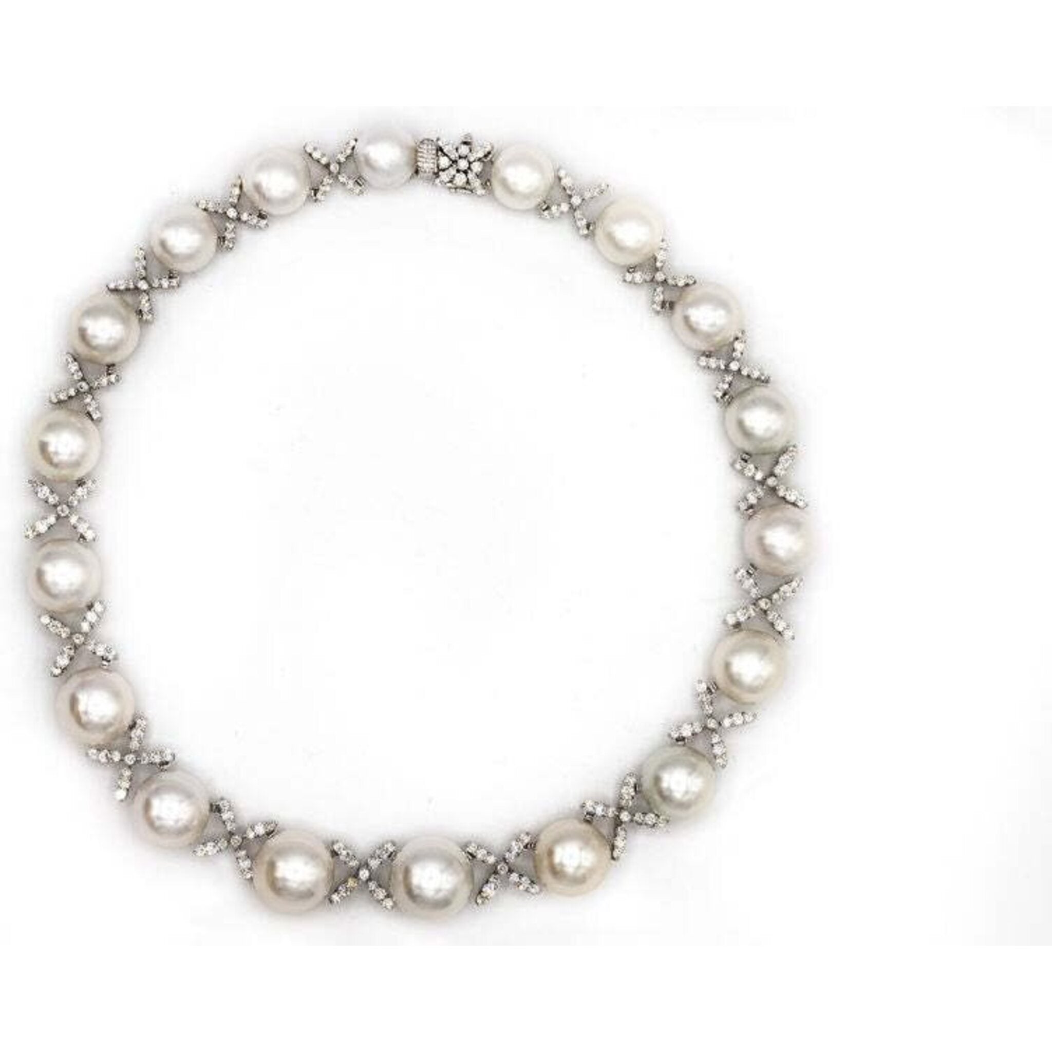 18K White Gold Diamonds & South Sea Pearls Necklace