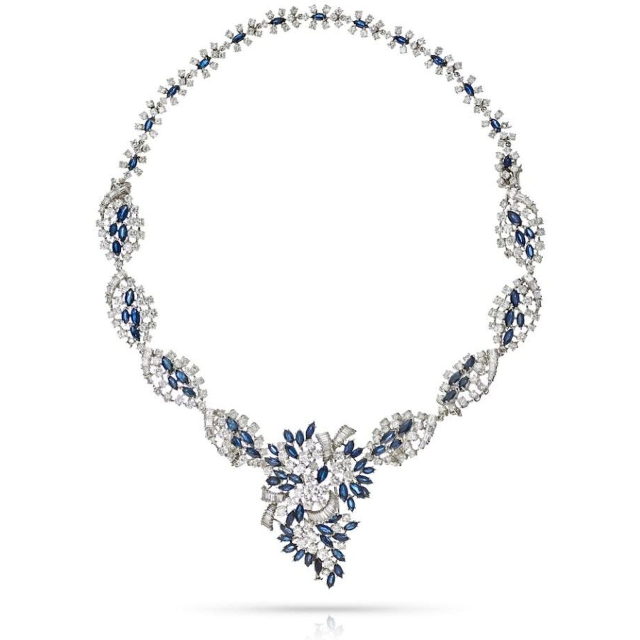 18K White Gold Sapphire And Diamond Convertable Necklace Jewelry Set