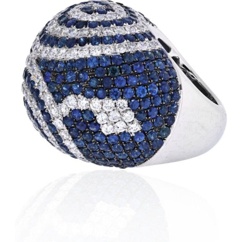 18K White Gold Sapphire And Diamond Large Dome Pave Ring