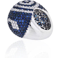18K White Gold Sapphire And Diamond Large Dome Pave Ring
