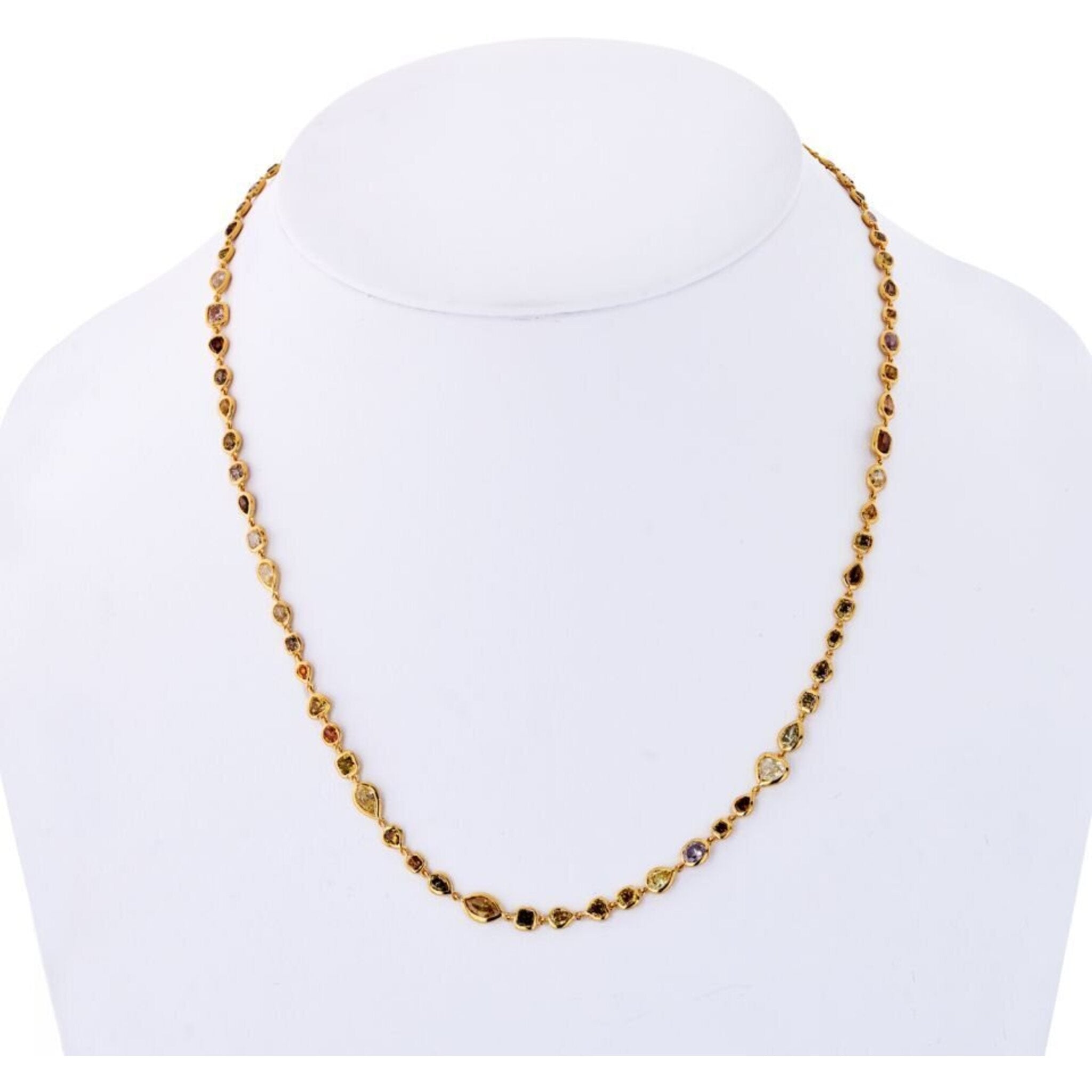 18K Yellow Gold 10.50 Carat 17 Inches Fancy Color Diamonds by the Yard Necklace