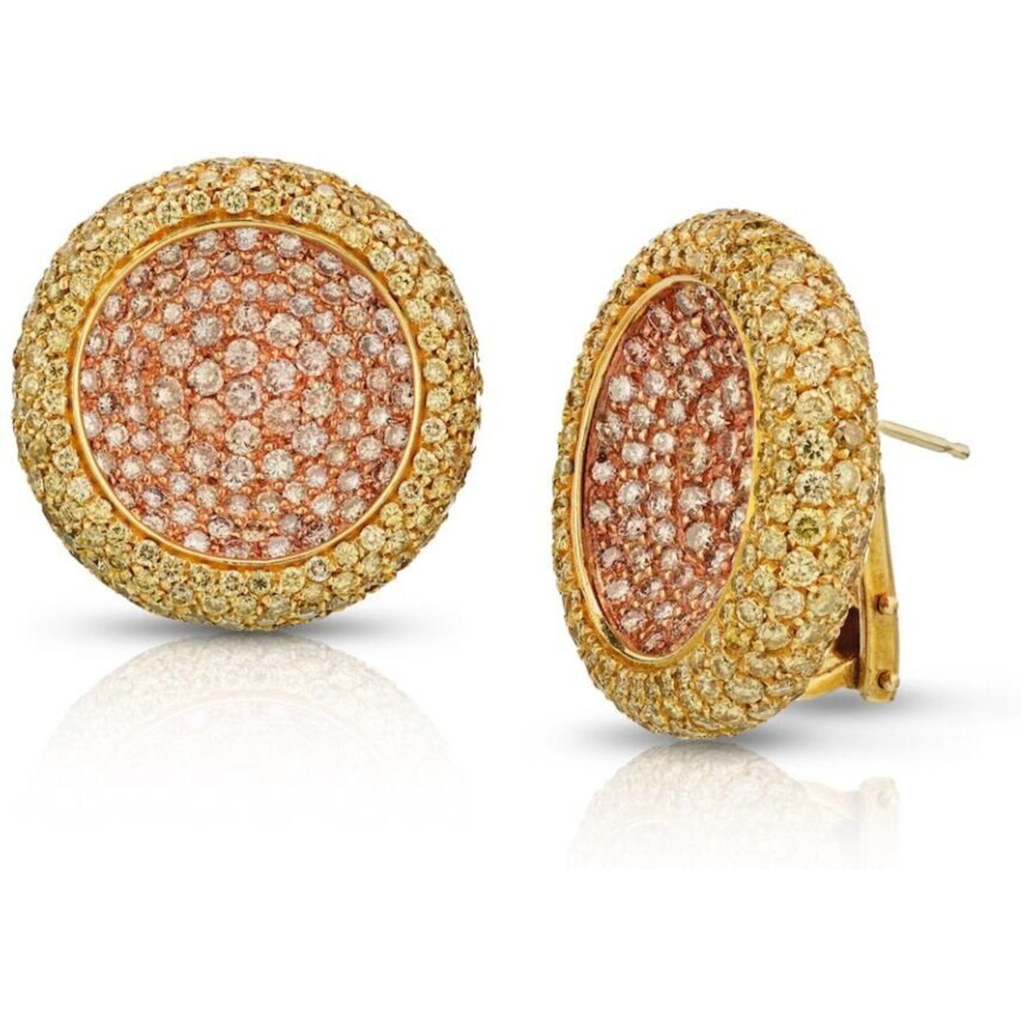 18K Yellow Gold 16 Carat Natural Fancy Yellow and Fancy Pink Diamond Earrings