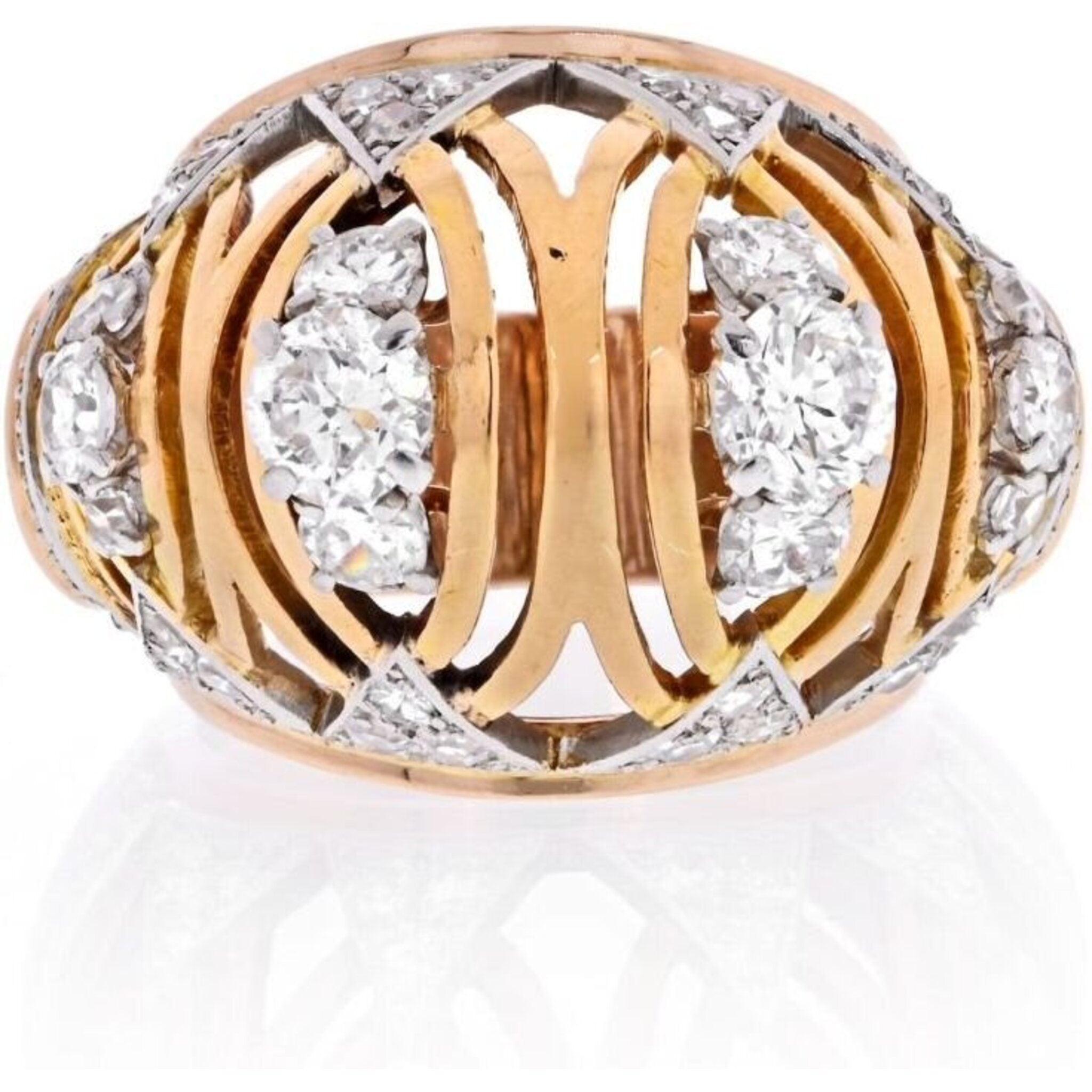 18K Yellow Gold 1950's 3.00 Carat Estate Diamond French Ring