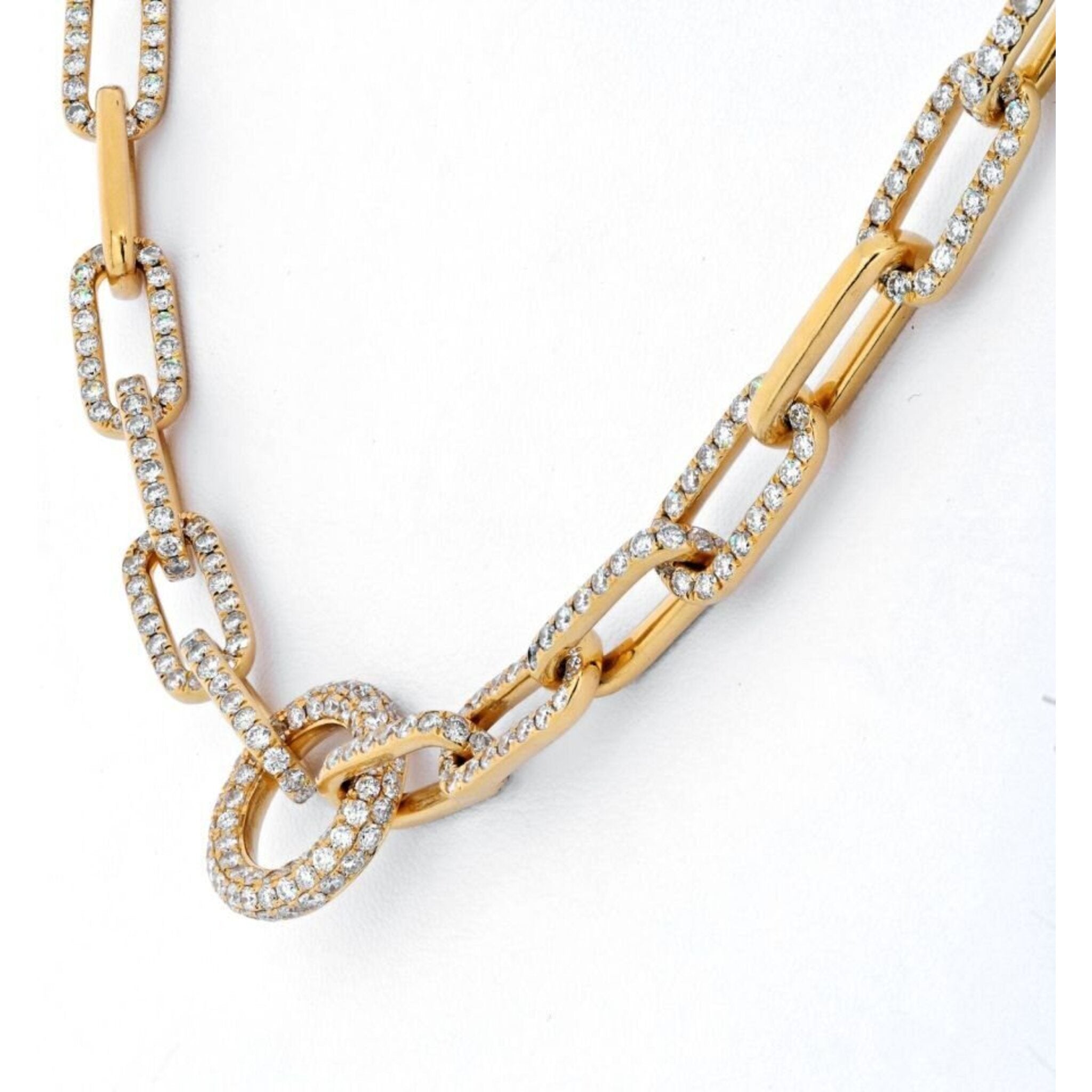 18K Yellow Gold 21 Carats Diamond Link Chain Necklace