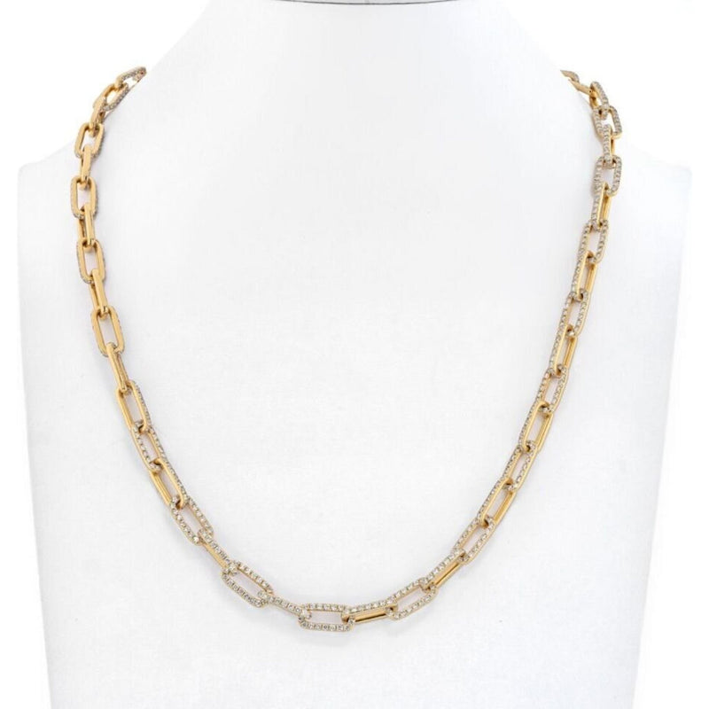 18K Yellow Gold 22 inches Diamond Link Chain Necklace