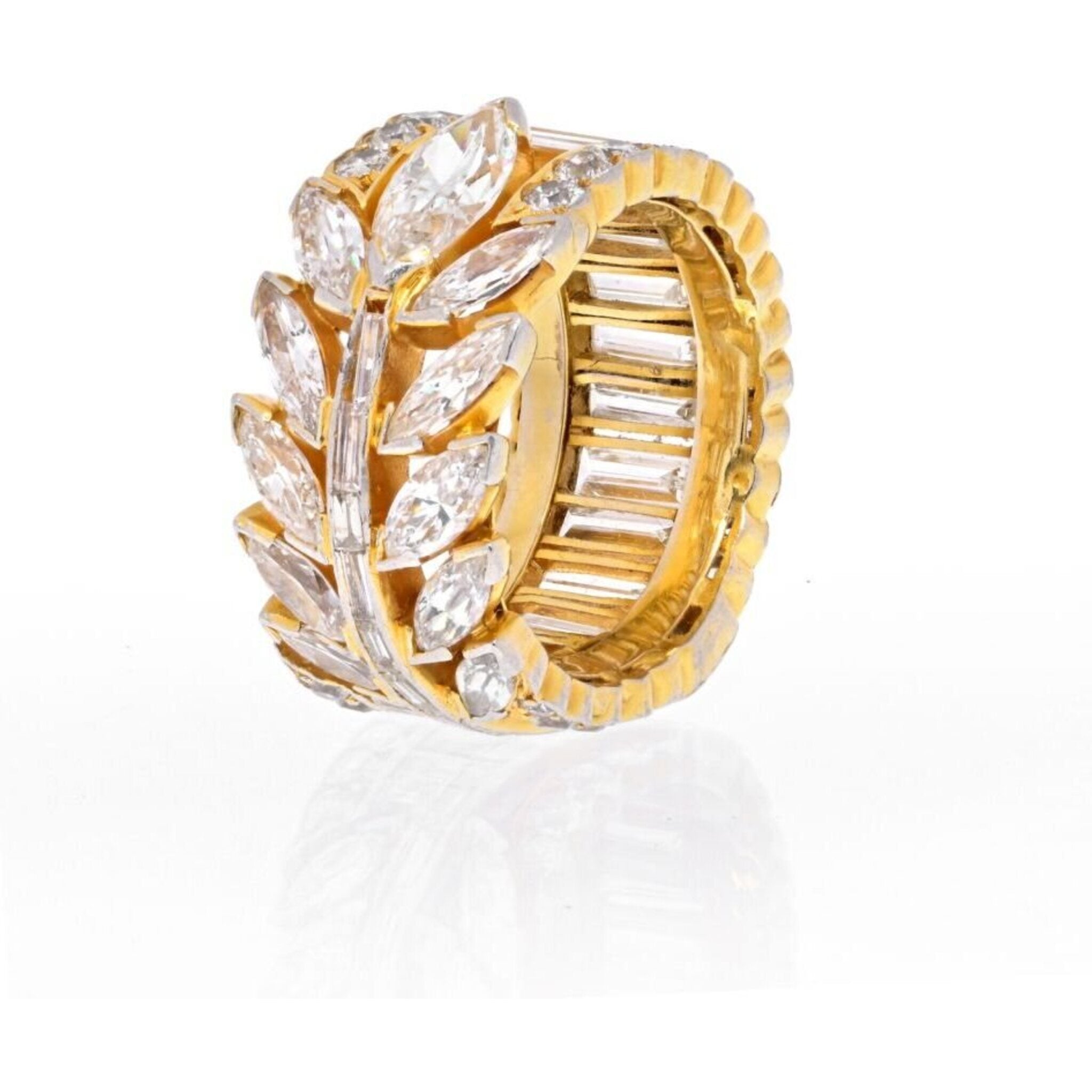 18K Yellow Gold 7 Carat Marquise, Round And Baguette Eternity Ring