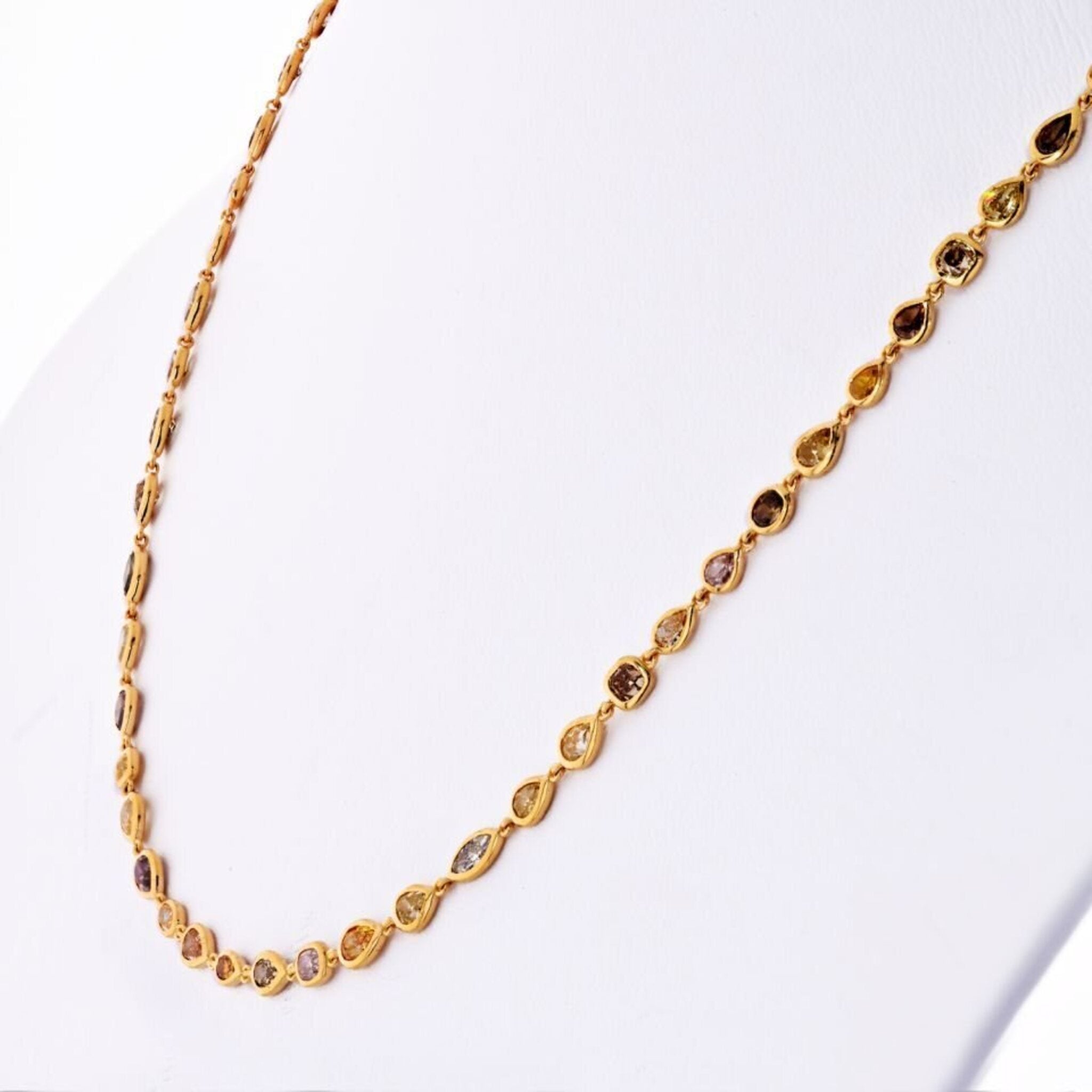 18K Yellow Gold All Natural Multicolor Fancy and White Diamonds by the Yard Necklace