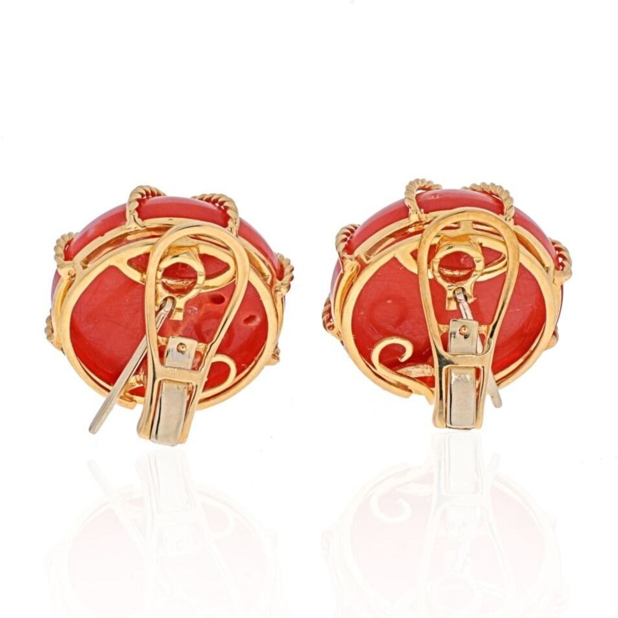 18K Yellow Gold Caged Coral Clip On Earrings