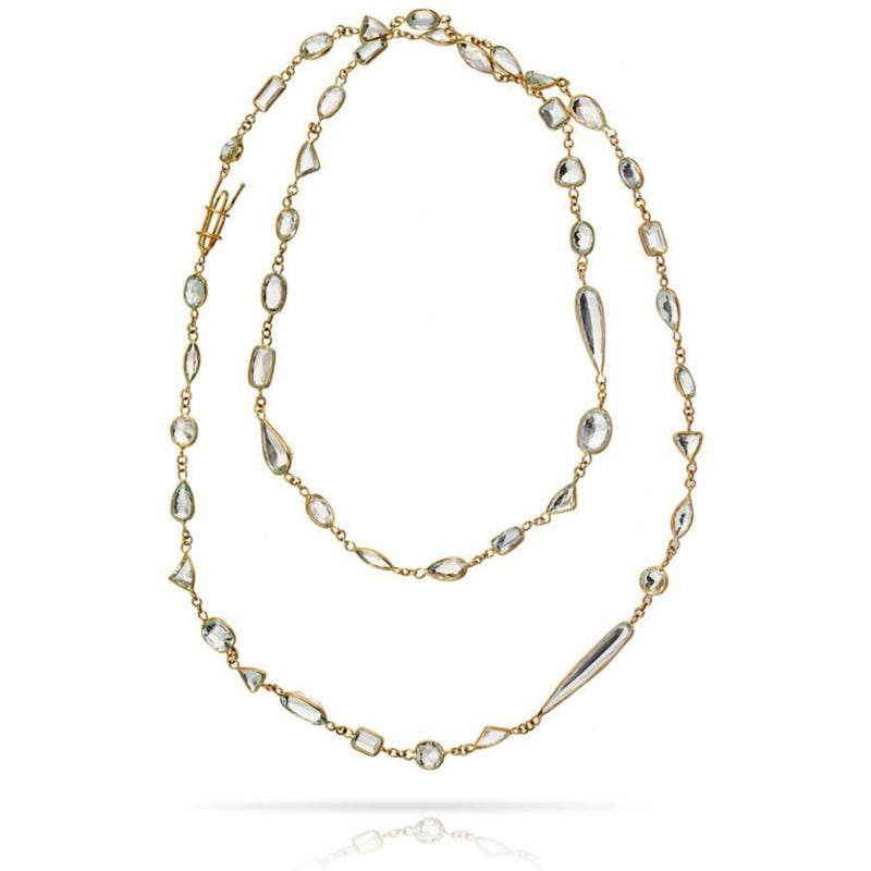 18K Yellow Gold Light Aquamarine Long Chain Necklace