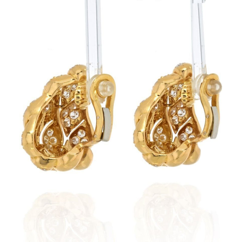 18K Yellow Gold Pyramid Pave Diamond Set Clip Earrings