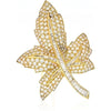 18K Yellow Gold Round And Baguette Diamond Maple Leaf Brooch