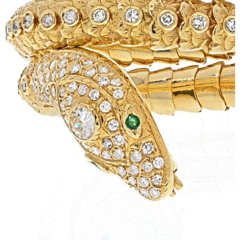 18K Yellow Gold Serpent Snake Wrap Around Diamond Bracelet