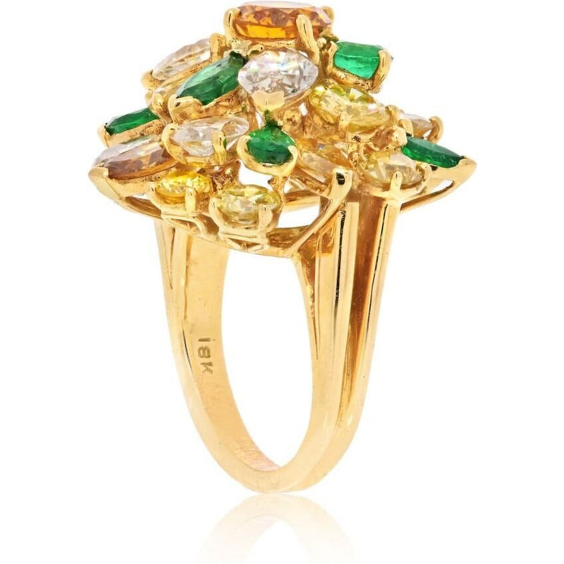 18K Yellow Gold Tutti Frutti Diamond And Color Stones Ring