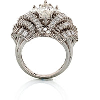 1960's Platinum 8 Carats Estate Marquise Baguette Cocktail Diamond Ring