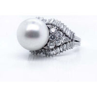 1960's Platinum Pearl & Diamond Ring