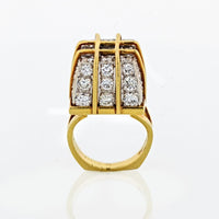1970's 18K Yellow Gold Box Cage Diamond Criss Cross 7.50 Carat Ring