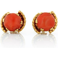 1970's 18K Yellow Gold Round Coral Earrings