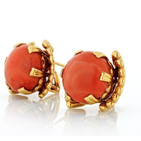1970's 18K Yellow Gold Round Coral Earrings