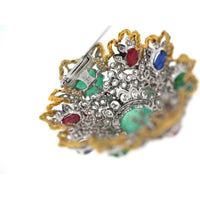 1970's Platinum & 18K Yellow Gold Diamonds, Rubies, Emeralds And Sapphires Heraldic Brooch