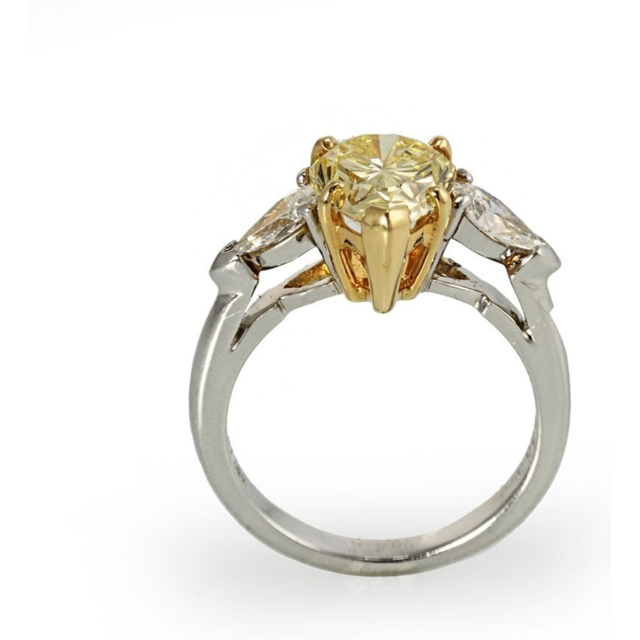2 Carat Pear Shape Diamond Fancy Intense Yellow GIA Three Stone Ring