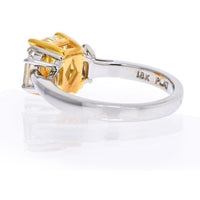 2 Carat Radiant Cut Diamond Fancy Yellow GIA Three Stone Engagement Ring