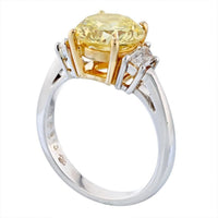 2 Carat Round Diamond Fancy Intense Yellow GIA Three Stone Engagement Ring