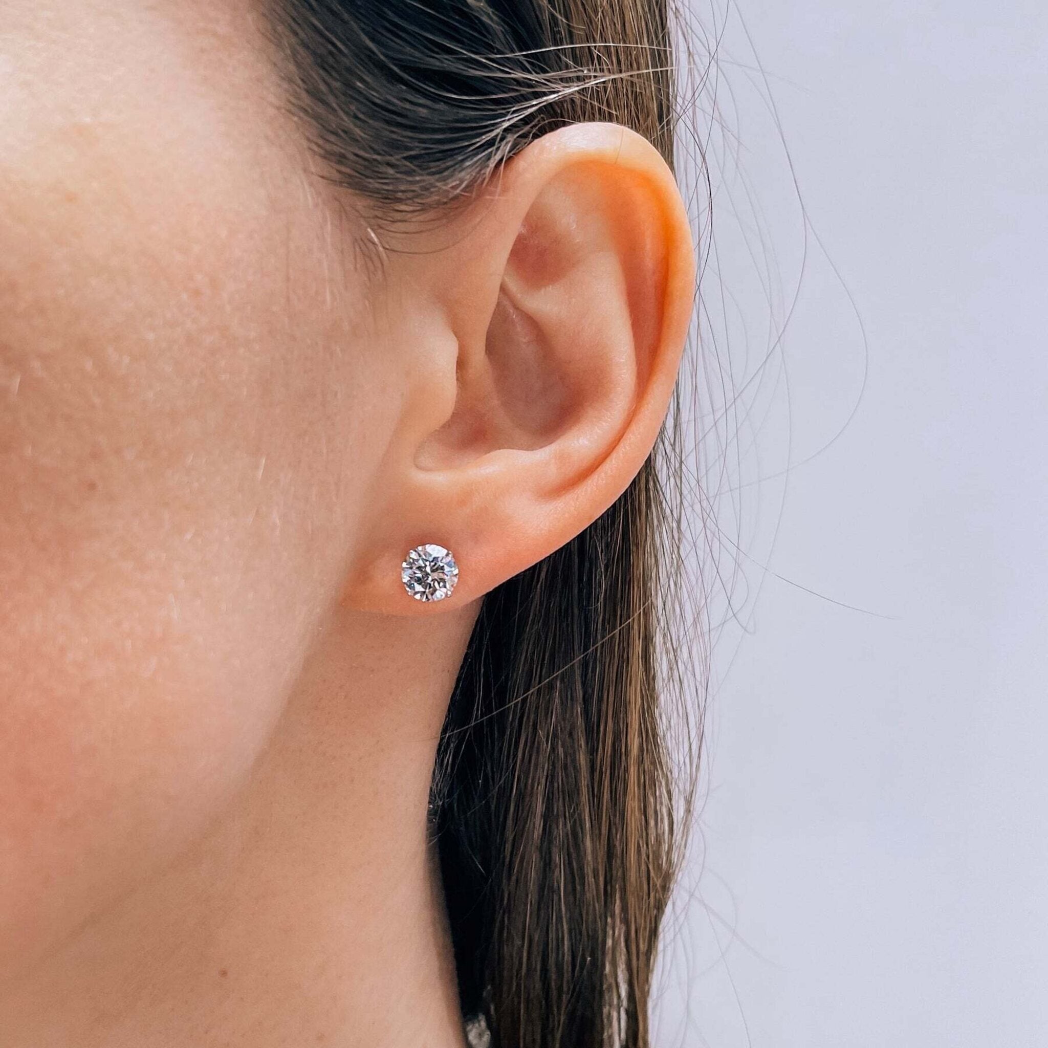 1 Carat Diamond Stud Earrings w Round Diamonds 14K White Gold 004580